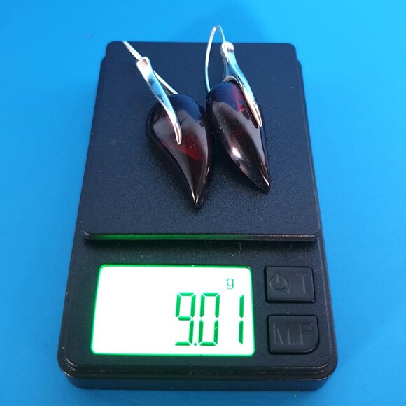 2’’ Elegant Vintage 1980s Cherry Baltic Amber & Sterling Silver Leaf Earrings - Picture 10 of 12